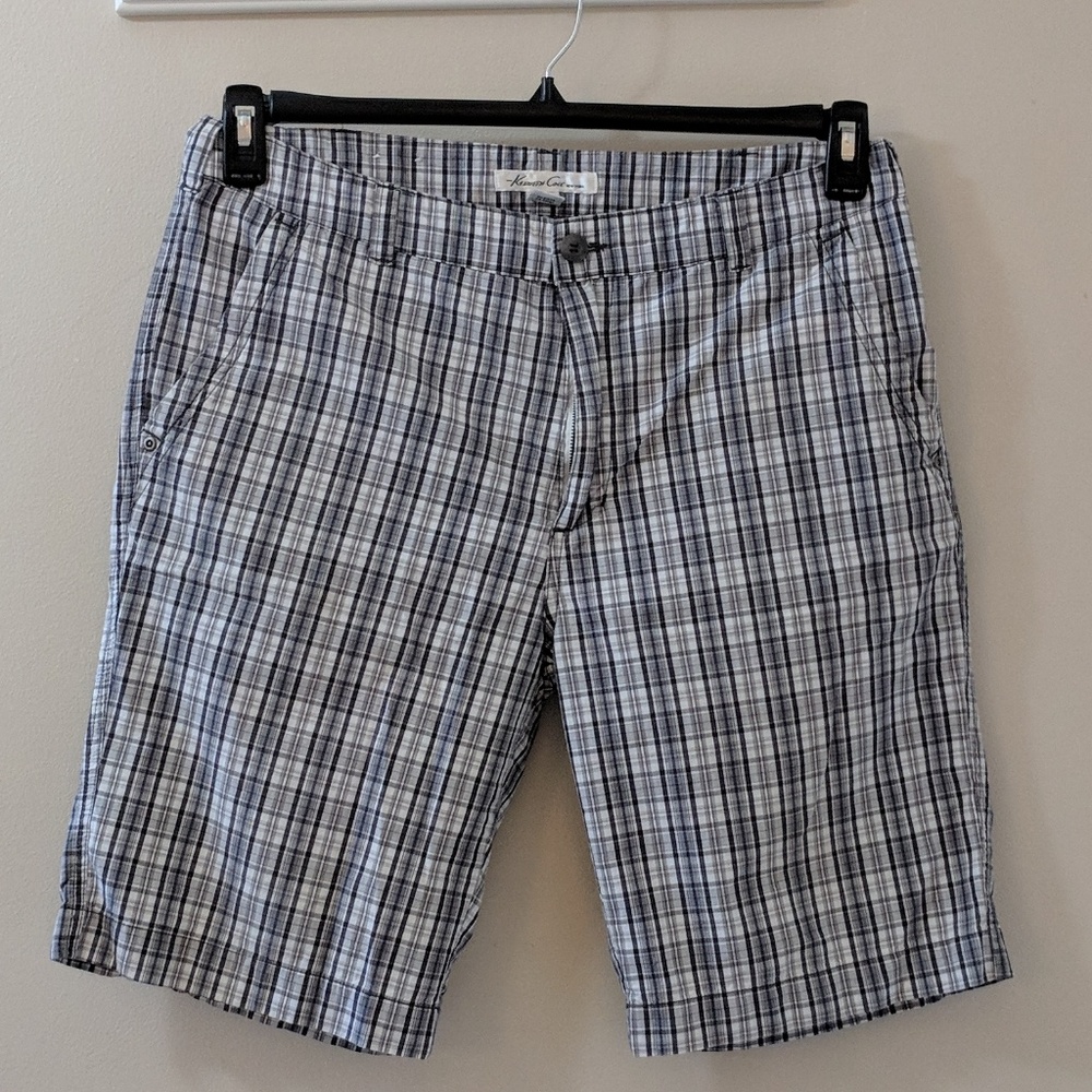 100% cotton blue/brown/white plaid men's shorts
